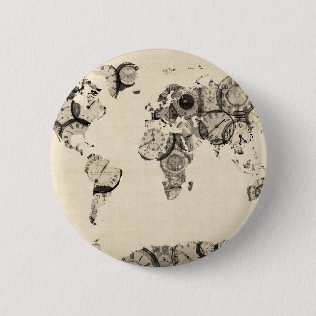 Map of the World Map from Old Clocks Pinback Button (Front)