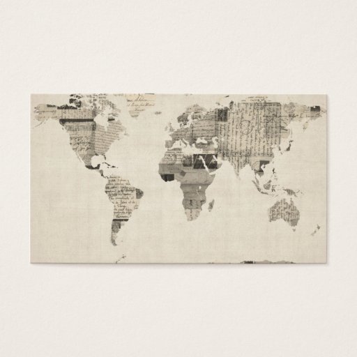 Customizable Map of the World Map from Old Postcards Business Cards
