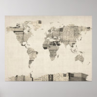 Map of the World Map from Old Postcards Poster