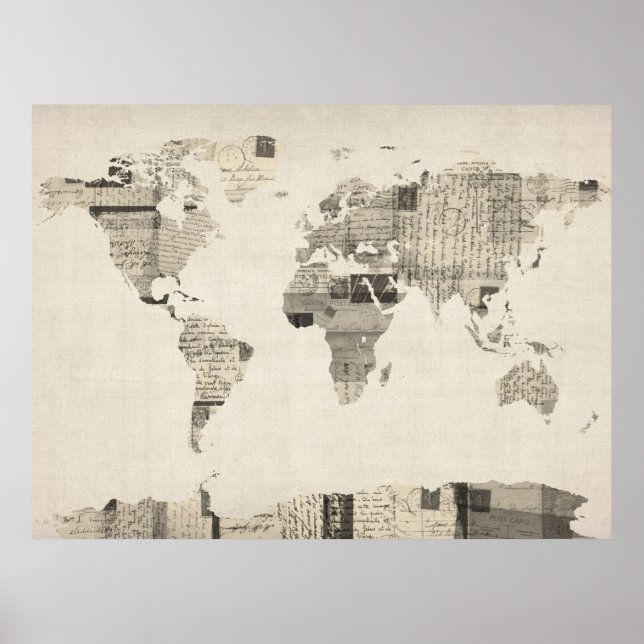 Map of the World Map from Old Postcards Poster (Front)
