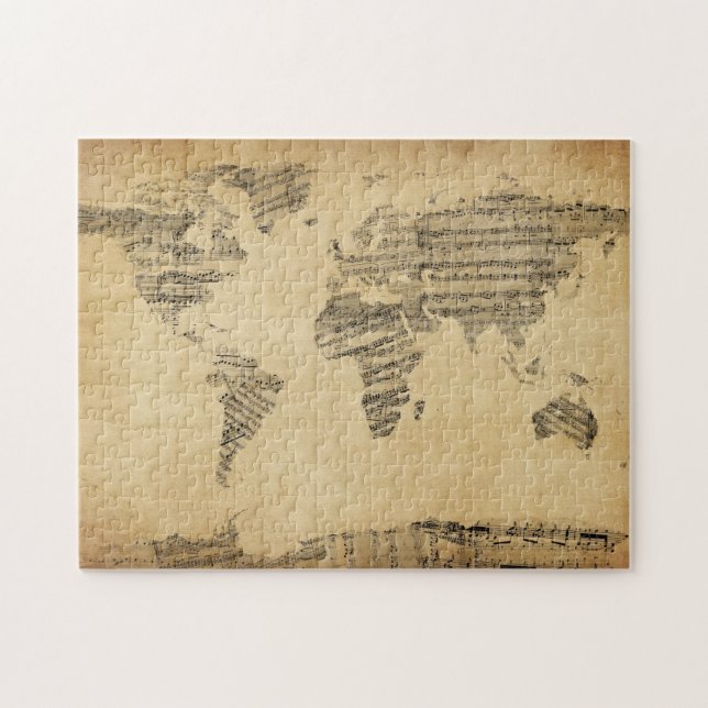 Map of the World Map from Old Sheet Music Jigsaw Puzzle (Horizontal)