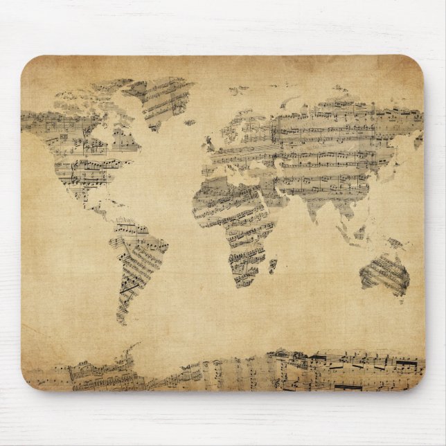 Map of the World Map from Old Sheet Music Mouse Pad (Front)