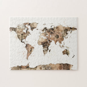 Map of the World Map Sepia Watercolor Jigsaw Puzzle
