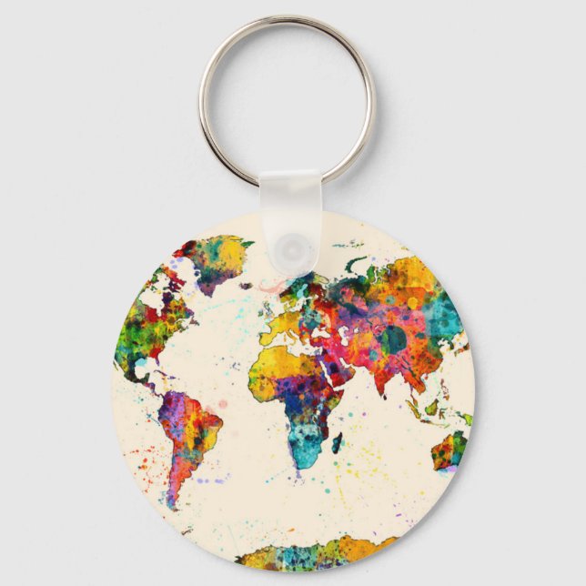 Map of the World Map Watercolor Keychain (Front)