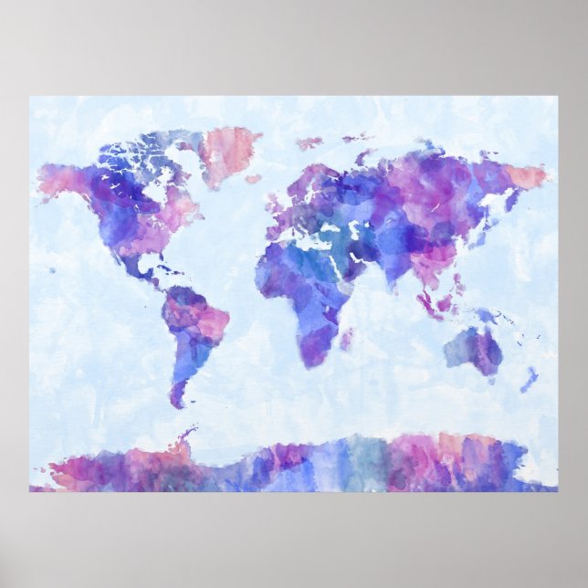 Map of the World Map Watercolor Painting Poster (Front)