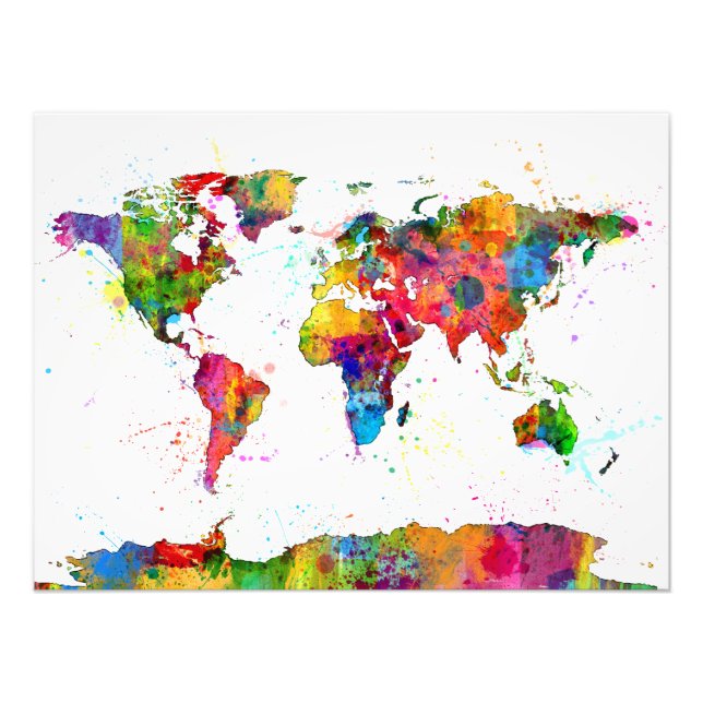Map of the World Map Watercolor Photo Print (Front)