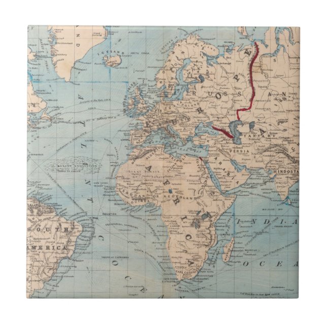Map of the world on Mercator's projection Ceramic Tile (Front)