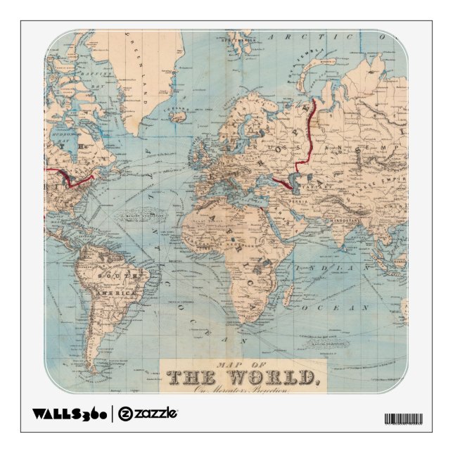 Map of the world on Mercator's projection Wall Sticker (Front)