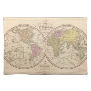Map Of The World on the Globular Projection 2 Cloth Placemat