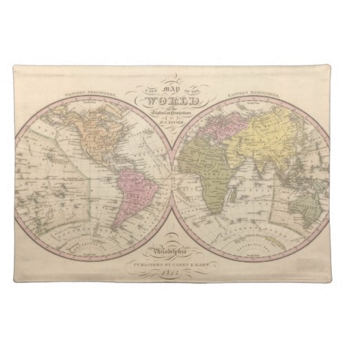 Map Of The World on the Globular Projection 2 Cloth Placemat