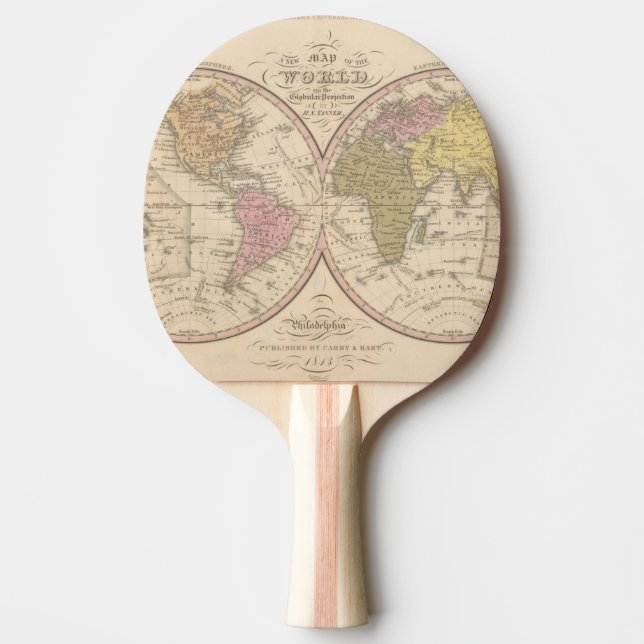 Map Of The World on the Globular Projection 2 Ping Pong Paddle (Front)