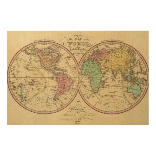 Map Of The World on the Globular Projection 2 Wood Wall Decor