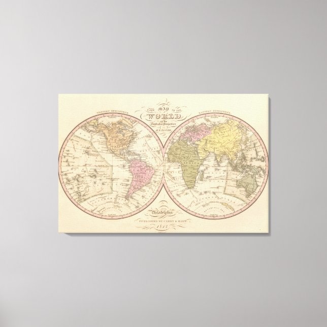 Map Of The World on the Globular Projection Canvas Print (Front)