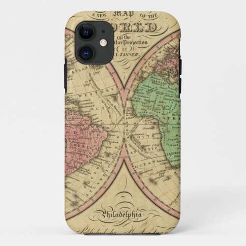 Map Of The World on the Globular Projection iPhone 11 Case