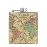 Map Of The World On The Globular Projection Hip Flask at Zazzle