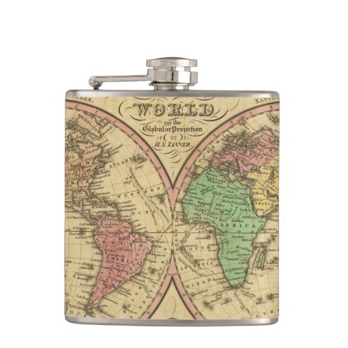 Map Of The World on the Globular Projection Hip Flask