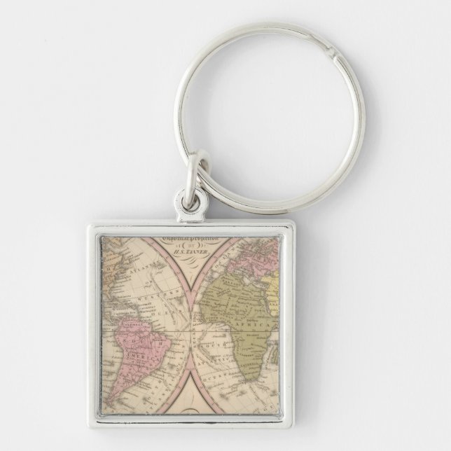 Map Of The World on the Globular Projection Keychain (Front)