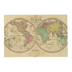Map Of The World on the Globular Projection Placemat