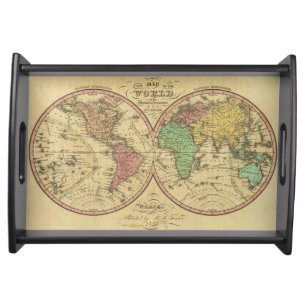 Map Of The World on the Globular Projection Serving Tray