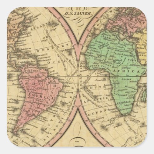 Map Of The World on the Globular Projection Square Sticker