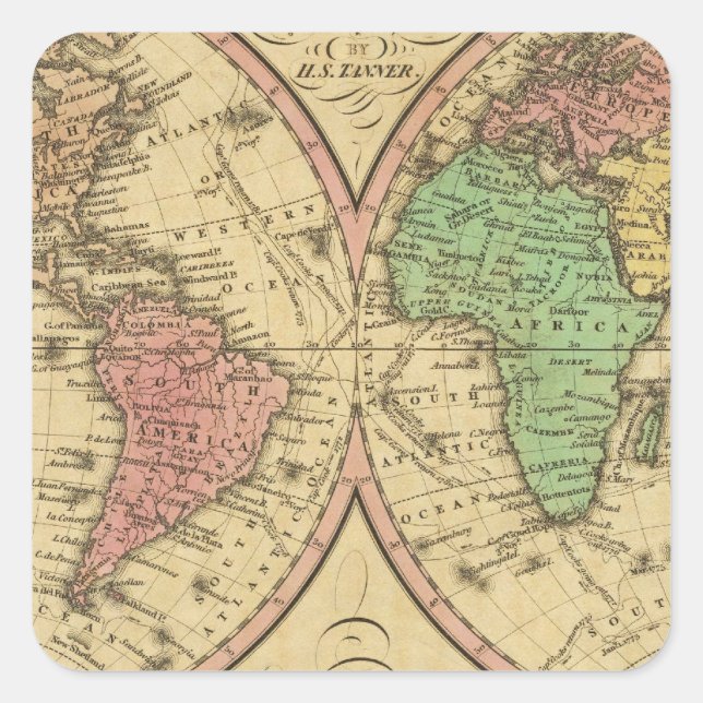 Map Of The World on the Globular Projection Square Sticker (Front)
