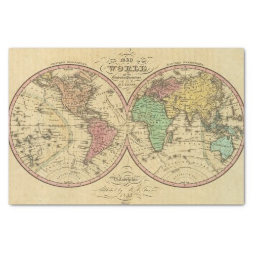 Map Of The World on the Globular Projection Tissue Paper