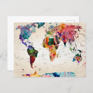 Map of the world postcard