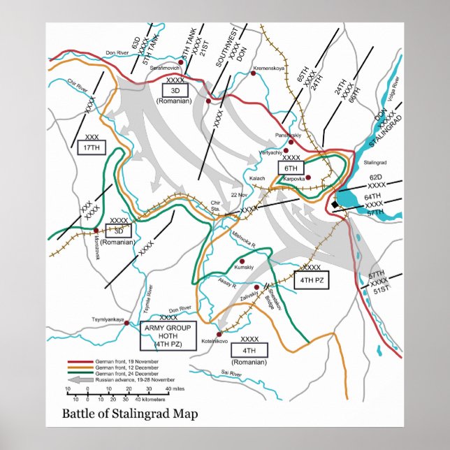 Map of the World War II Battle of Stalingrad Poster (Front)