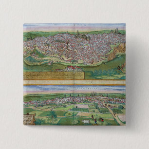 Map of Toledo and Valladolid, from 'Civitates Orbi Pinback Button