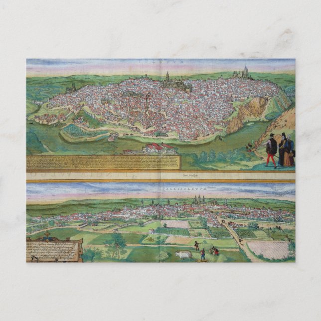 Map of Toledo and Valladolid, from 'Civitates Orbi Postcard (Front)
