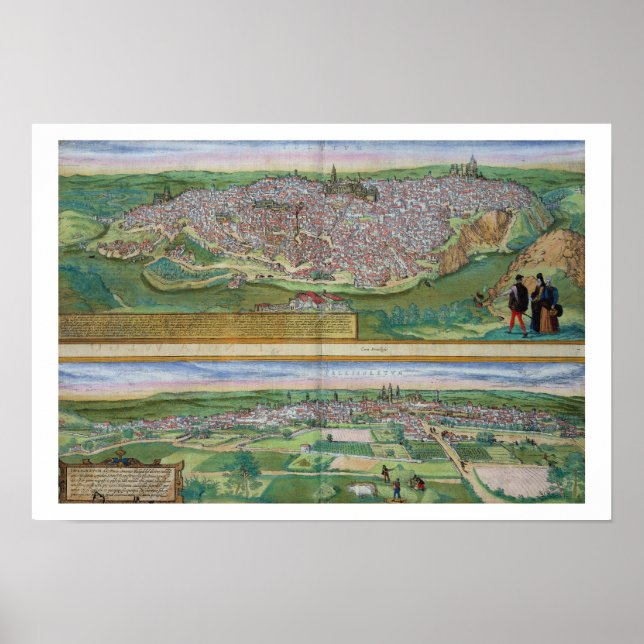 Map of Toledo and Valladolid, from 'Civitates Orbi Poster (Front)