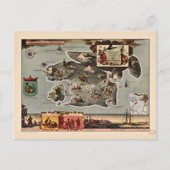 Map of Treasure Island by Robert Louis Stevenson Postcard (Front)