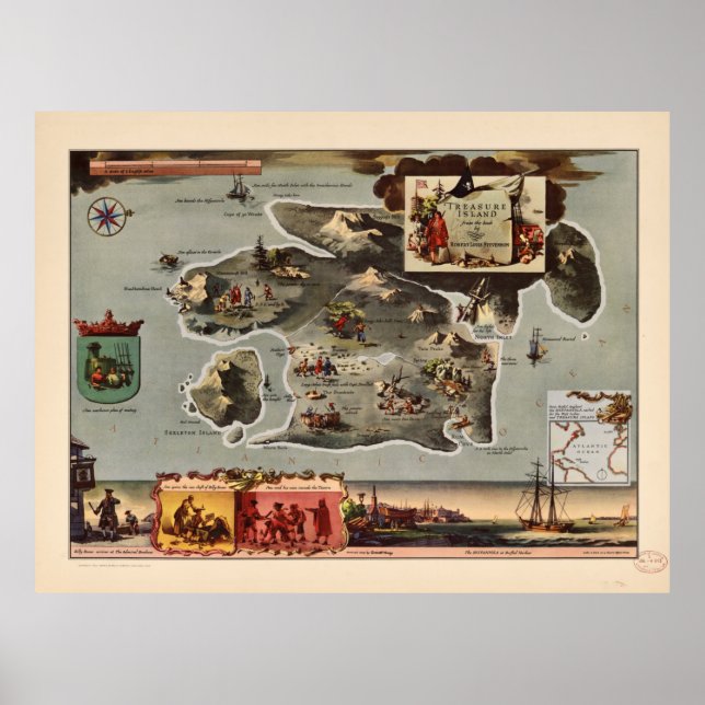 Map of Treasure Island by Robert Louis Stevenson Poster (Front)