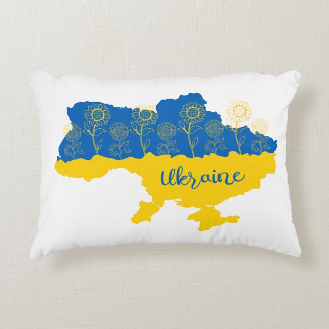 Map of Ukraine with sunflower and Ukrainian flag Accent Pillow (Front)