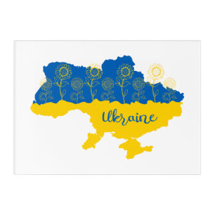 Map of Ukraine with sunflower and Ukrainian flag Acrylic Print