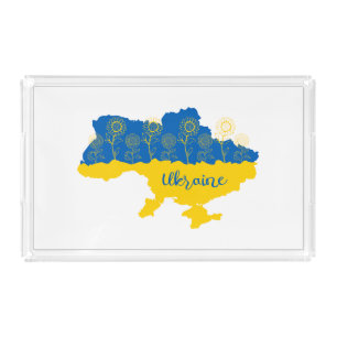 Map of Ukraine with sunflower and Ukrainian flag Acrylic Tray