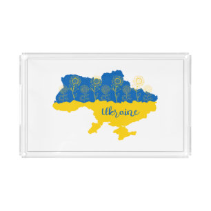 Map of Ukraine with sunflower and Ukrainian flag Acrylic Tray