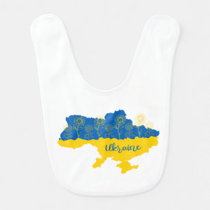 Map of Ukraine with sunflower and Ukrainian flag Baby Bib