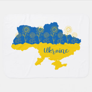 Map of Ukraine with sunflower and Ukrainian flag Baby Blanket