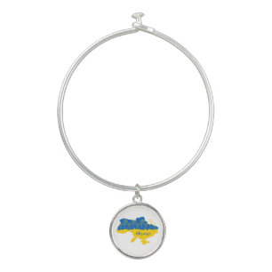 Map of Ukraine with sunflower and Ukrainian flag Bangle Bracelet