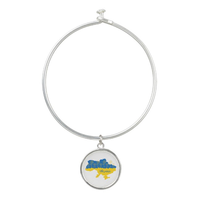 Map of Ukraine with sunflower and Ukrainian flag Bangle Bracelet (Front)