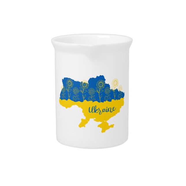 Map of Ukraine with sunflower and Ukrainian flag Beverage Pitcher (Front)