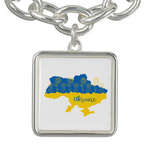 Map of Ukraine with sunflower and Ukrainian flag Bracelet