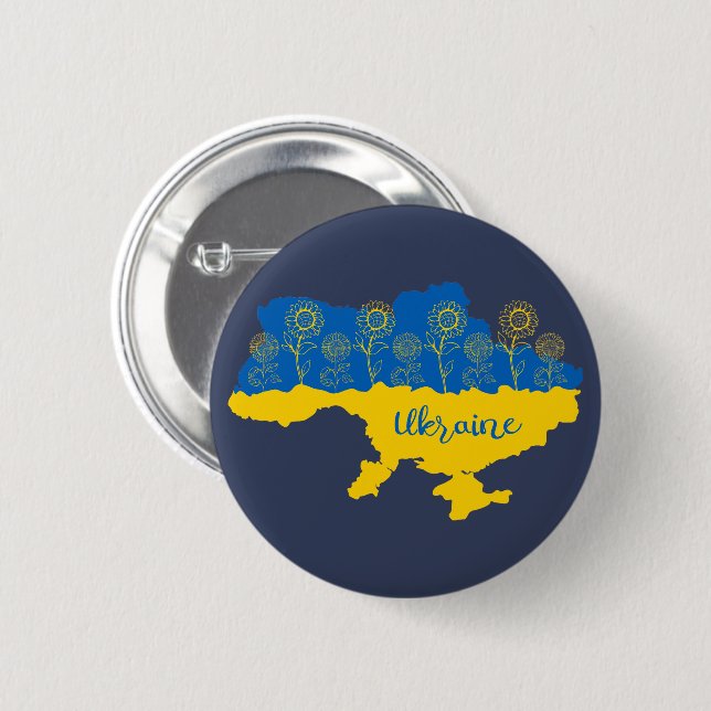 Map of Ukraine with sunflower and Ukrainian flag Button (Front & Back)