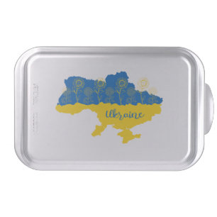 Map of Ukraine with sunflower and Ukrainian flag Cake Pan