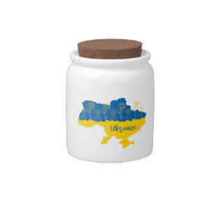 Map of Ukraine with sunflower and Ukrainian flag Candy Jar