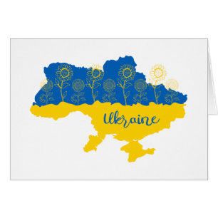 Map of Ukraine with sunflower and Ukrainian flag Cards