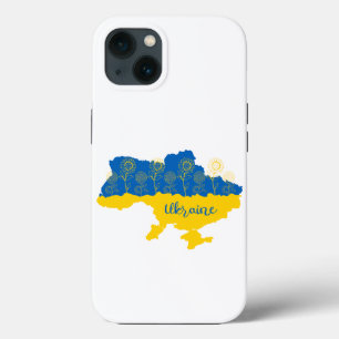 Map of Ukraine with sunflower and Ukrainian flag iPhone 13 Case