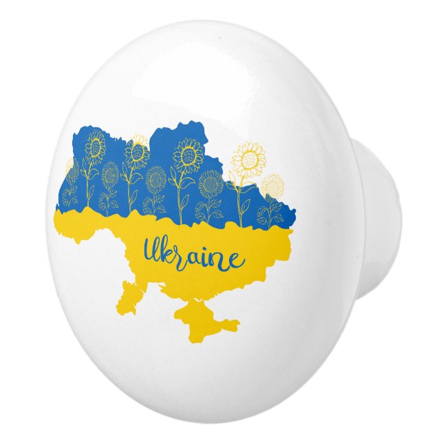 Map of Ukraine with sunflower and Ukrainian flag Ceramic Knob (Right)