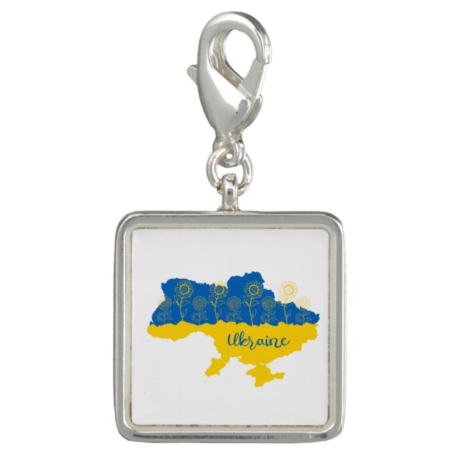 Map of Ukraine with sunflower and Ukrainian flag Charm (Front)